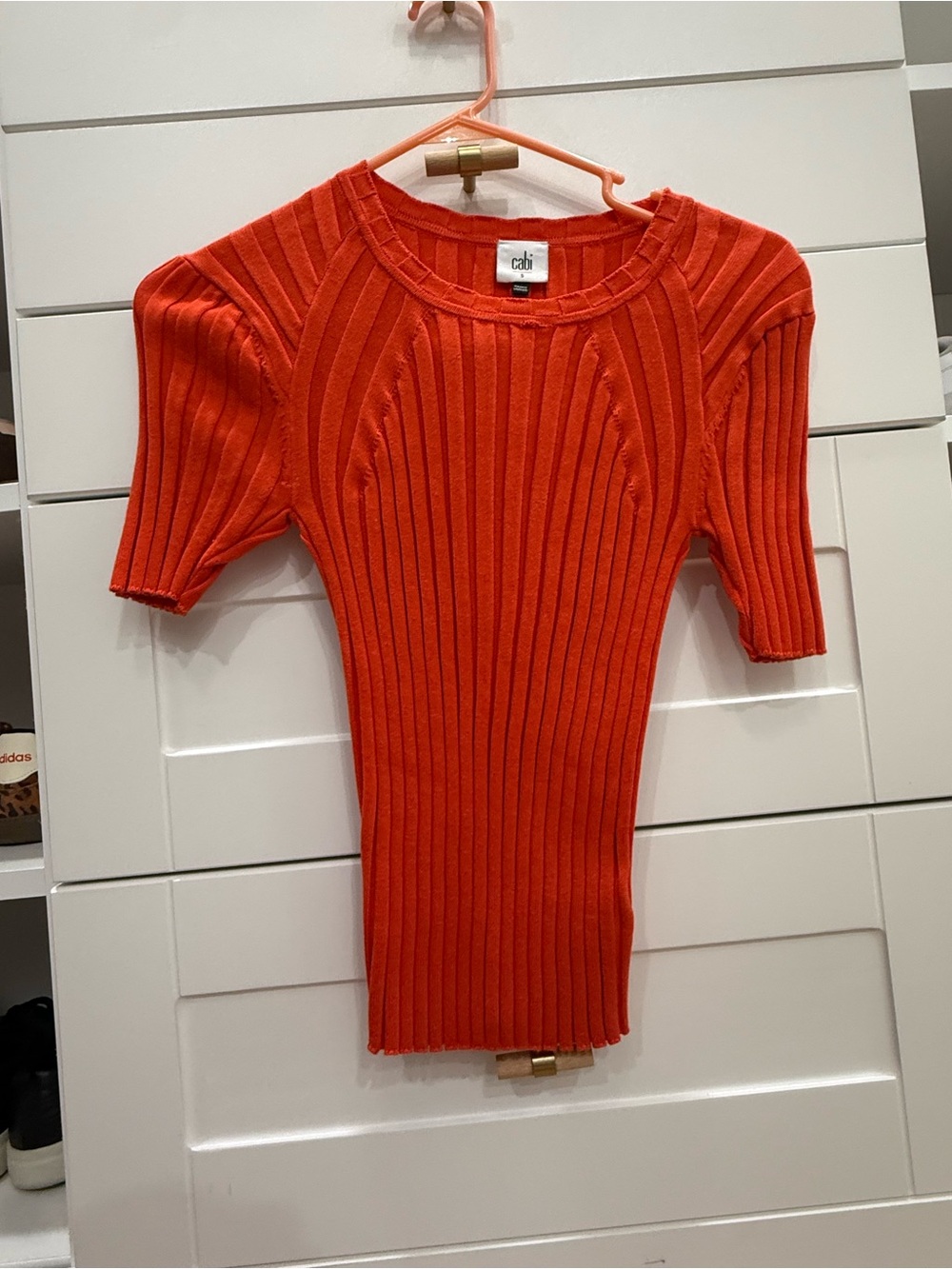 CAbi Ribbed Short Sleeve Top — Bright Orange
